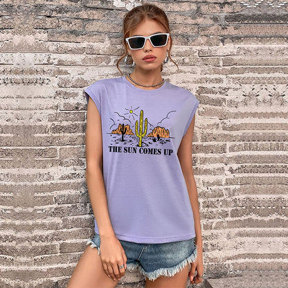 LOVECCR Cross-border new popular summer 2025 T-shirt vest round neck trend printed top Guangzhou sleeveless Popular trade T-shirt