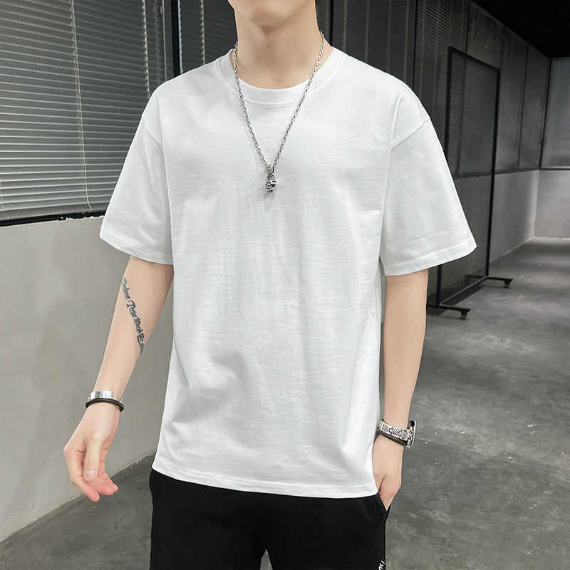 New Men's Short Sleeve T-shirt Men's New Student Cotton T-shirt Summer round Neck Half Sleeve Youth Undershirt Ins Fashion Brand