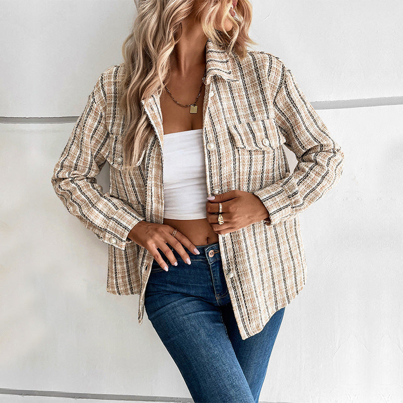 LOVECCR trade Hot autumn and winter new 2025 small fragrant design jacket retro  plaid cardigan