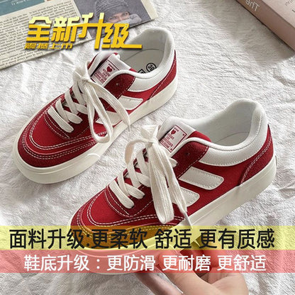 loveccr Women's Thick-Soled Canvas Shoes  Spring and Autumn New Niche Original Retro Versatile Sneakers Hong Kong Style White Shoes for Students