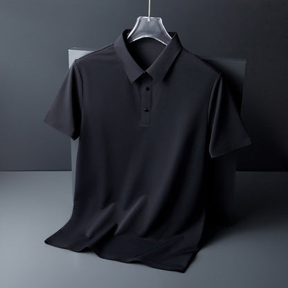 Seamless Ice Silk Short Sleeve T-shirt Polo Shirt Men's Summer New Quick-Drying Slim Fit Middle-Aged High-End Men's Business Casual