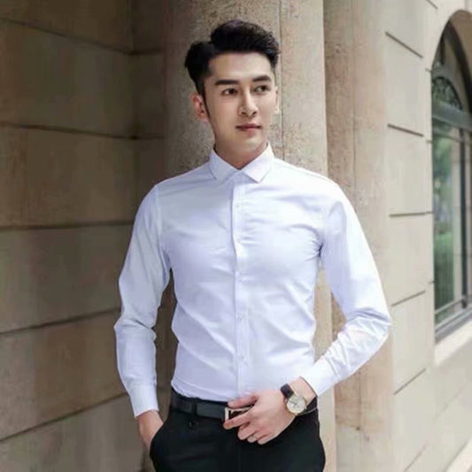 Spring and Autumn Long-Sleeved White Shirt Men's Korean Slim Fit Shirt Professional Shirt Business Formal Wear Work Clothes Wedding Dress