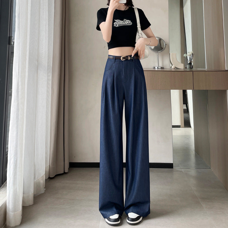 Lyocell Denim Wide Leg Pants for Women 2024 Spring and Summer New Drooping Slimming High Waist Casual Loose Straight Mop Pants