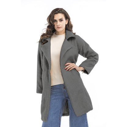 LOVECCR Hot 2025 winter women's clothing fleece solid color  trade medium and long woolen coat thickened coat