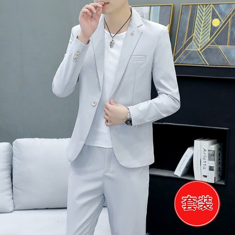 LOVECCR   Suit Men's One Suit Matching Summer Korean Style Trendy Fashion Dress 3/4 Sleeve Non-Ironing Casual Small Suit
