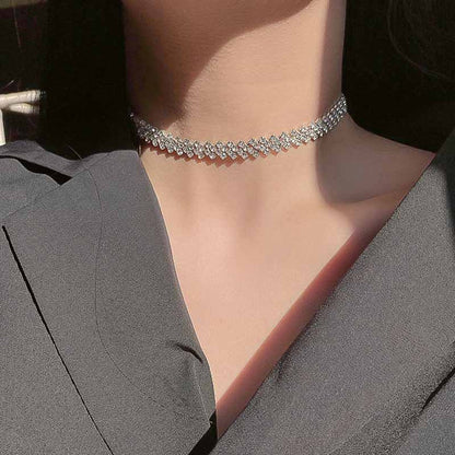 Simple Full Diamond Necklace Choker Collar Japan and South Korea Internet Hot Personalized Clavicle Chain Wholesale Trend Necklace Fashion Necklace