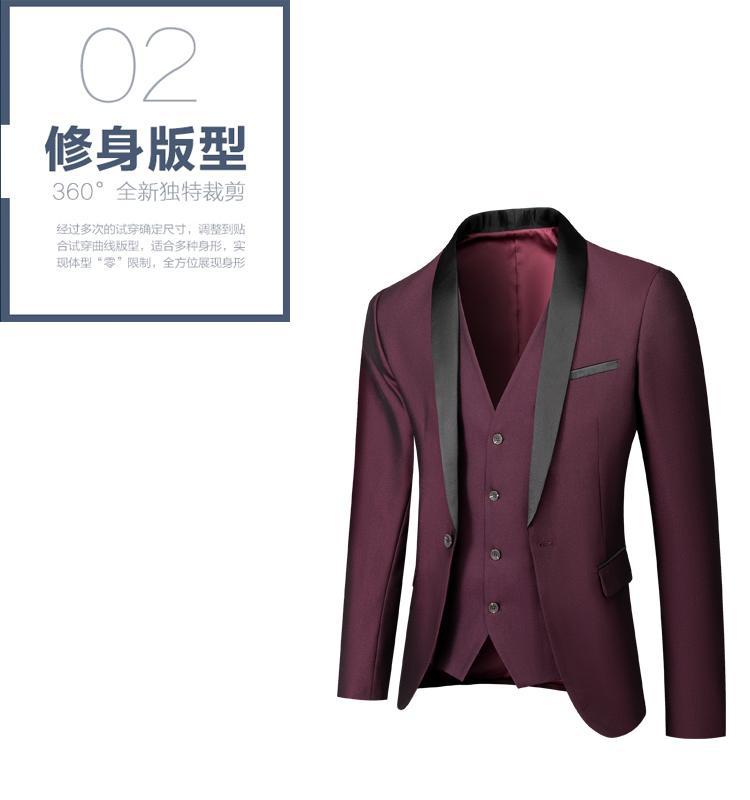 LOVECCR   European and American Simple Men's Business Casual Suit Suit Men's Wedding Groom Dress Hall Slim Suit Men's Three-Piece Suit