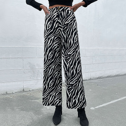 LOVECCR Hot new autumn and winter 2025  foreign trade casual trousers  commuter zebra pattern printed wide-leg trousers women