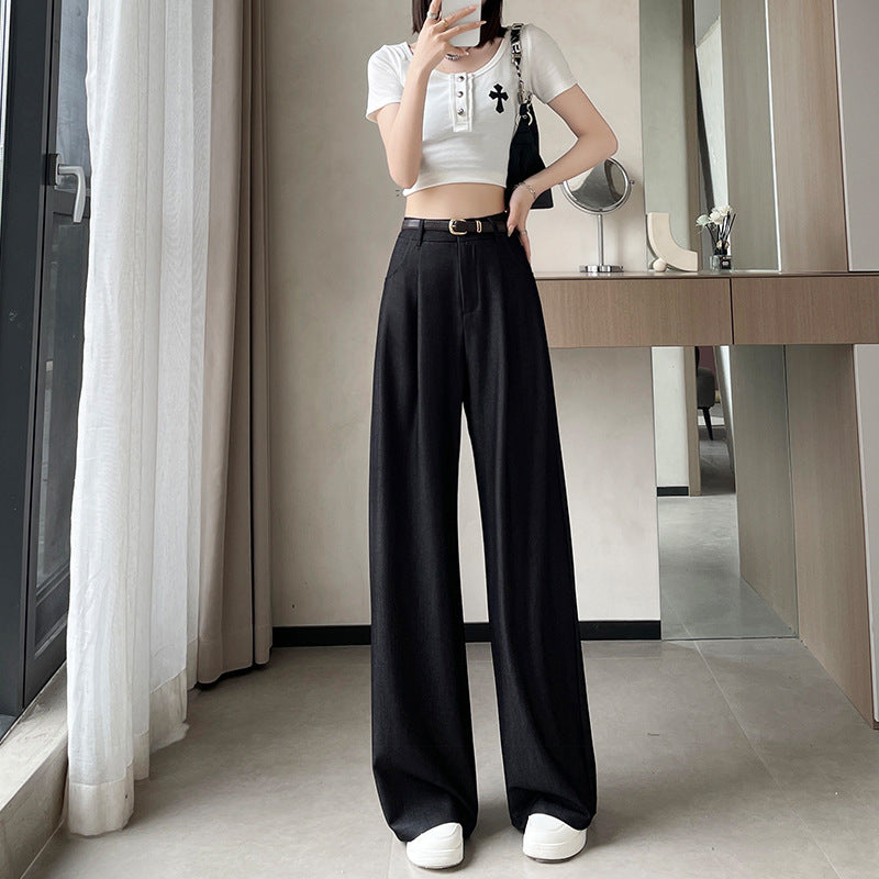 Lyocell Denim Wide Leg Pants for Women 2024 Spring and Summer New Drooping Slimming High Waist Casual Loose Straight Mop Pants