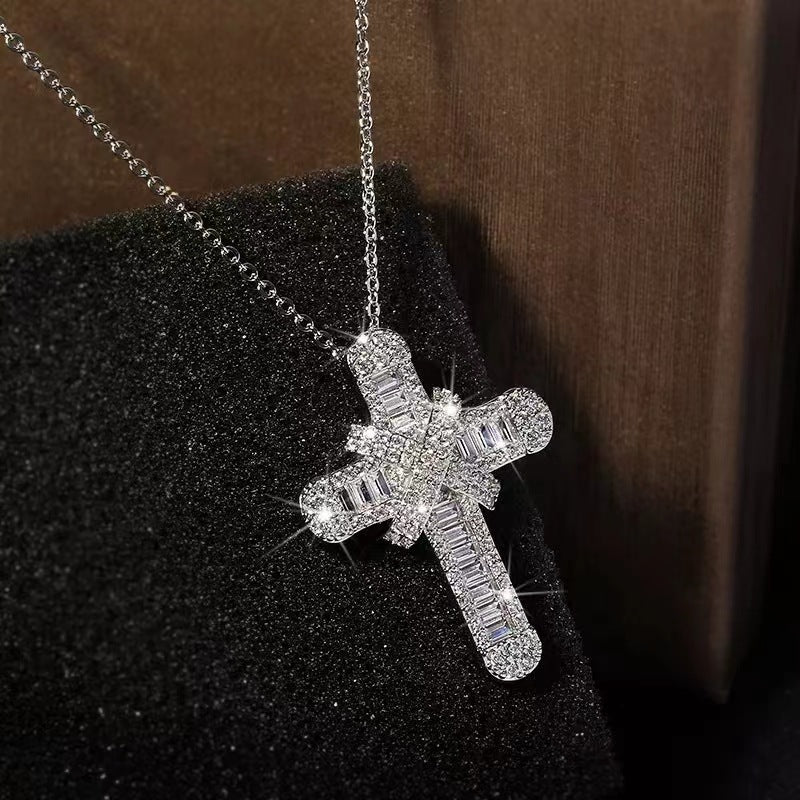 Foreign Trade HOTan and NEWn Star Exquisite Pendant Double Cross Necklace Zircon Micro Inlaid HOTan and NEWn Exquisite Necklace