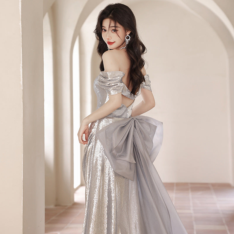 LOVERCCR  off-Shoulder Evening Dress for Women  New High-Grade Spring and Autumn High-End Temperament Annual Meeting Host Dress Noble Sexy