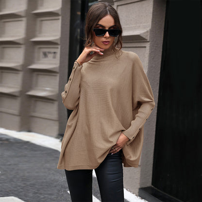 LOVECCR 2025  pullover sweater autumn button-decorated sweater fashionable simple turtleneck knitted sweater