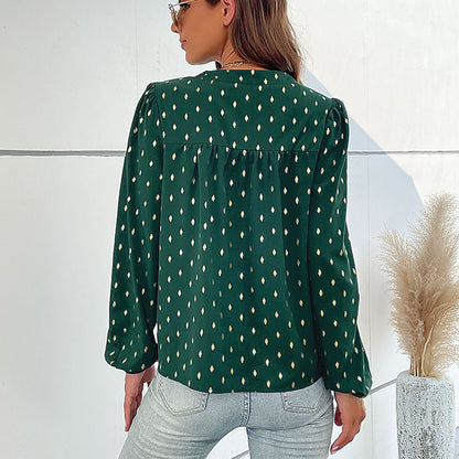 LOVECCR Cross-border  popular spring and autumn new Popular trade 2025 commuter women's clothing long-sleeved polka dot bronzing design shirt