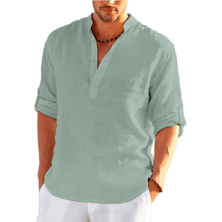 New Men's Clothing Long Linen Sleeves T-shirt Loose Undershirt Solid Color Long Sleeve Cotton Linen Shirt