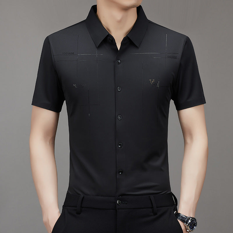 Summer New TikTok Same Style Men's Short-Sleeved Shirt Business Seamless Shirt