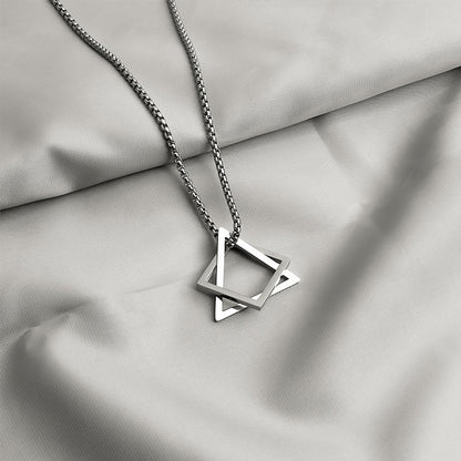 Cross-Border Geometric Triangle Square Combination Titanium Steel Hip Hop Necklace Men's Trendy Handsome Cool Earth Simple Pendant Accessories