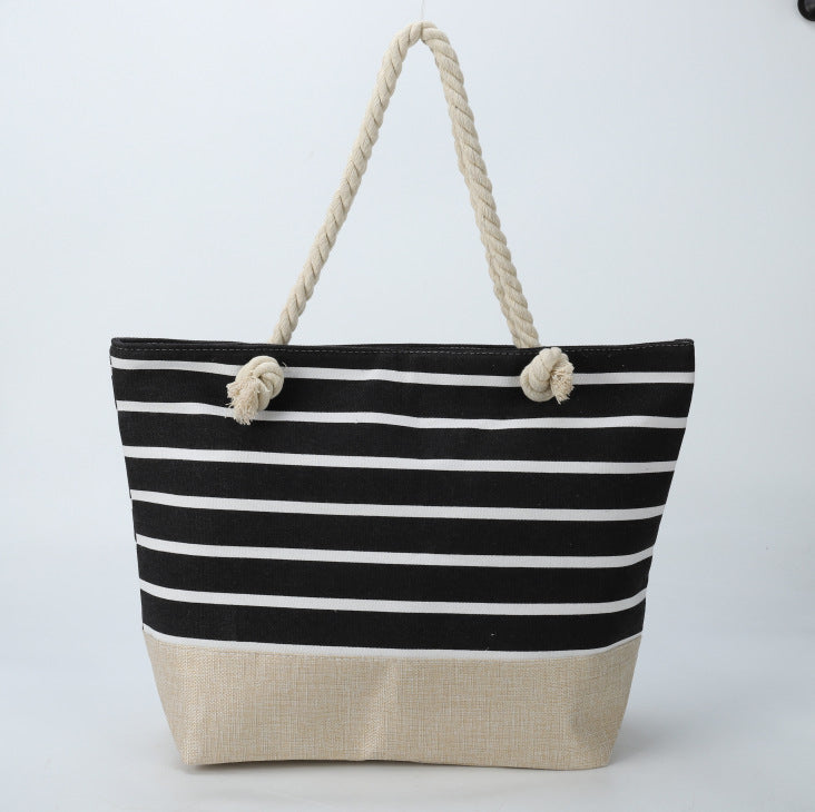 loveccr Cross-Border  Underarm Bag Women's Shoulder Bag Casual Messenger Bag Large Capacity Canvas Bag New Striped Beach Bag