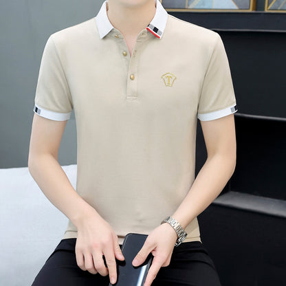 New Pearl Cotton Short-Sleeved Polo Shirt Men's Business Casual Half-Sleeved Men's T-shirt Men's Work Clothes Wholesale