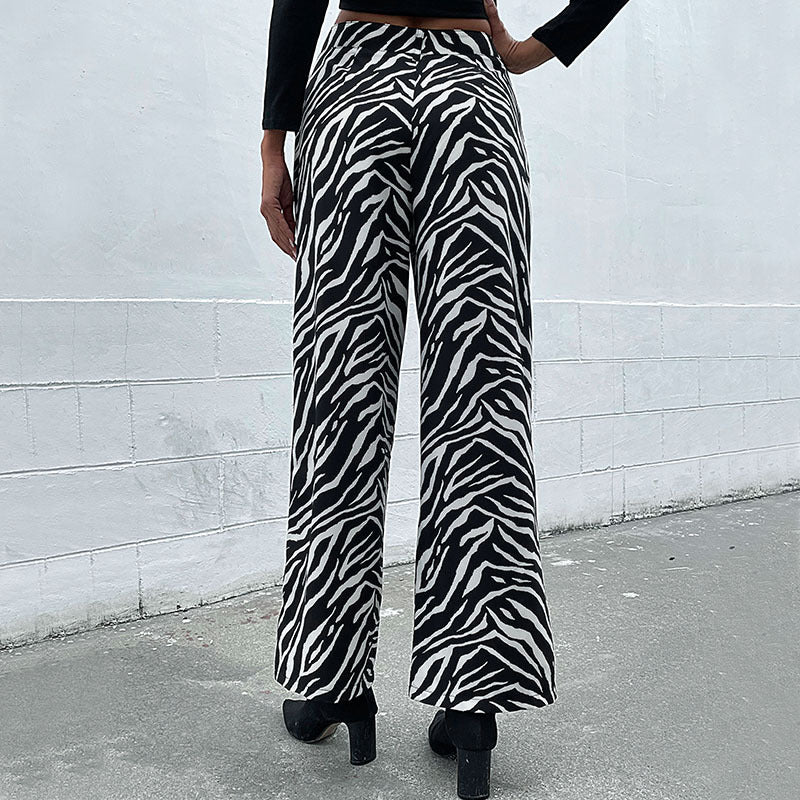 LOVECCR Hot new autumn and winter 2025  foreign trade casual trousers  commuter zebra pattern printed wide-leg trousers women