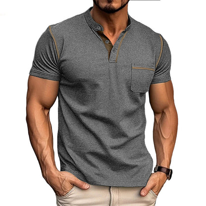 Summer European and American Style Men's Clothing Short-Sleeved Men's T-shirt Foreign Trade Men's Henley Shirt  Color Matching T-shirt Men's Wholesale