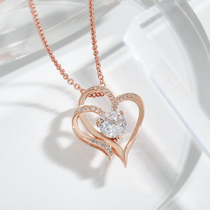 LOVECCR Cross-Border Platinum Doppel Herz Pendant Neck Accessories Women's Heart-to-Heart Elegant Graceful High-Grade Inlaid Zircon Love Necklace