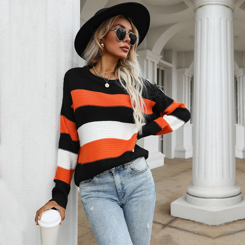 LOVECCR New Hot Trade  2025 Fashion Sweater Hot Style Thin Long Sleeve Loose Striped Knitted Sweater Women