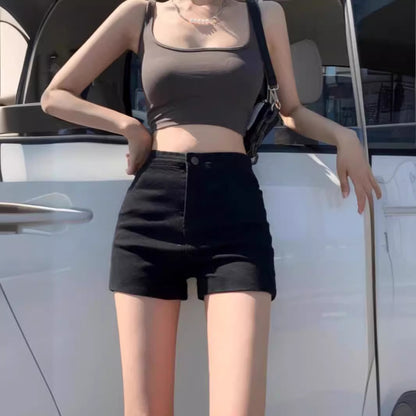 European and American High Street Vibe Sweet and Spicy Black Denim Shorts Female 2024 Summer New High Waist Slim and Sexy Hot Pants