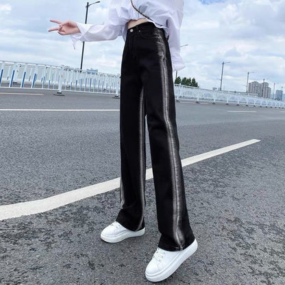 Gradient Jeans for Women Spring and Summer New High Waist Slimming Sense of Design Loose Straight Wide Leg Mop Pants Tide