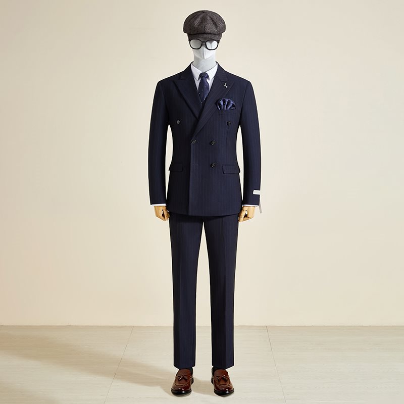 LOVECCR   Mr. DT Striped Double Breasted Suit Suit Men's Light Luxury Formal Wear Retro British Style Suit Groom Wedding Suit