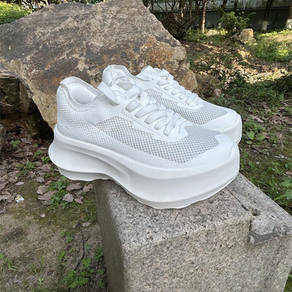 loveccr Lisa Xiaosa Same Style Genuine Leather Platform Sports Dad Shoes  Spring New Breathable Casual Versatile White Shoes