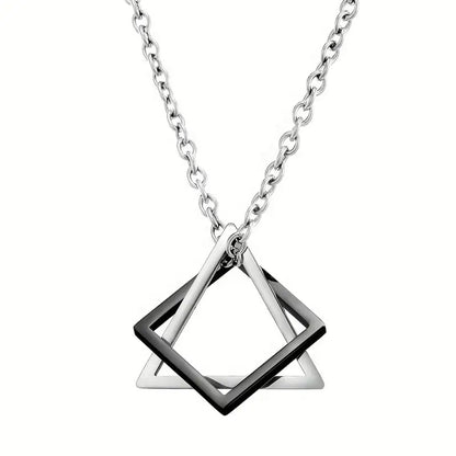 Cross-Border Geometric Triangle Square Combination Titanium Steel Hip Hop Necklace Men's Trendy Handsome Cool Earth Simple Pendant Accessories