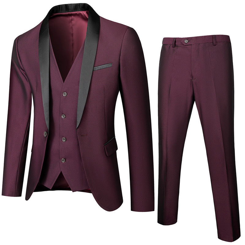 LOVECCR   European and American Simple Men's Business Casual Suit Suit Men's Wedding Groom Dress Hall Slim Suit Men's Three-Piece Suit