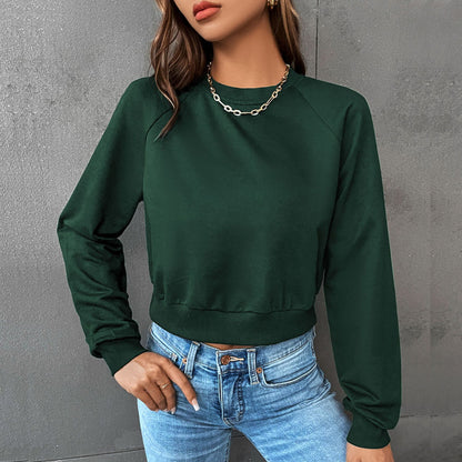 LOVECCR popular New Early Autumn Casual Sports Rough Sleeve Top Hot Trade Color Matching Short Navel Crew Neck Pullover Sweater