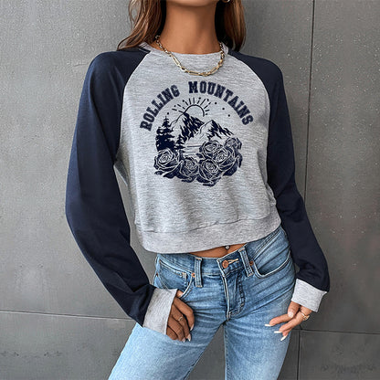 LOVECCR popular new spring and autumn college style shoulder sleeves BM 2025 Popular trade color matching short navel round neck pullover sweater