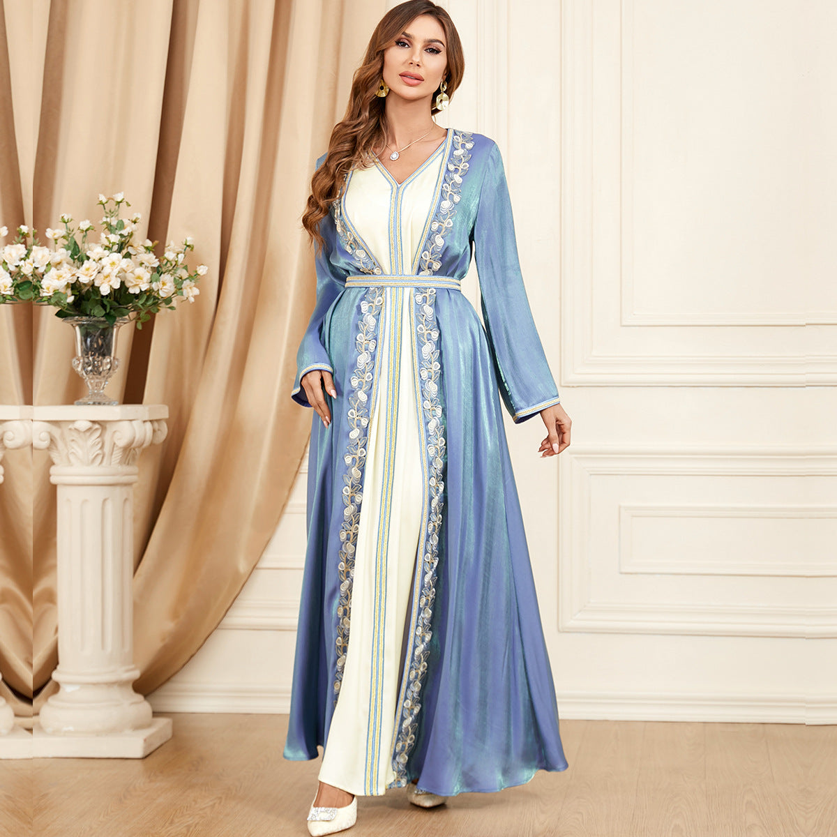 LOVECCR 3454 Middle East Dubai New Evening Dress Suit Cross-Border Foreign Trade Muslim Women's Robe Two-Piece Set Dress