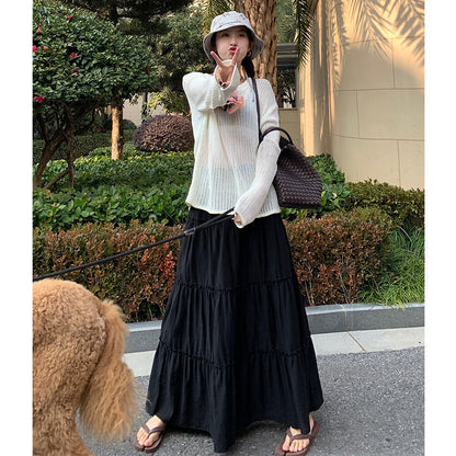 Nantao Korean Style Gentle Pleated Skirt Women's  Spring and Summer Elastic High Waist Cover Cross-Body Mid-Length A- line Cake Dress