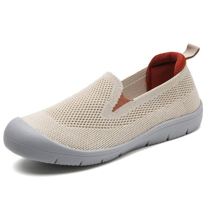 loveccr Low-Cut Walking Shoes Women's  Summer New Flat Shoes Casual Slip-on Mesh Breathable Soft Bottom Mom Shoes