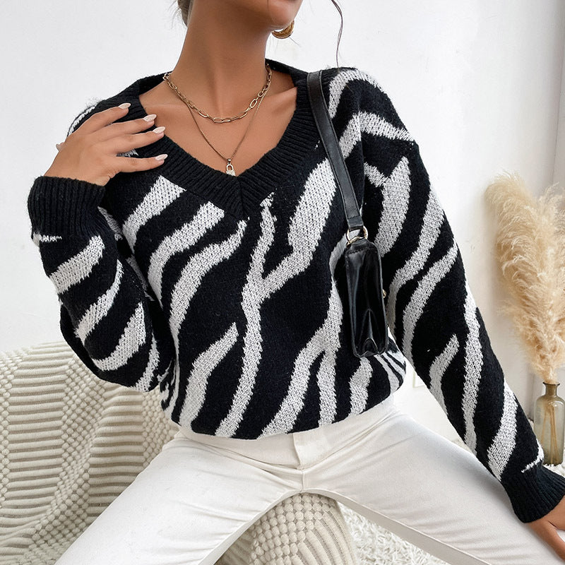 LOVECCR  Popular trade popular autumn and winter new Middle East women's clothing pullover 2025 fashion zebra pattern warm thick knitted sweater