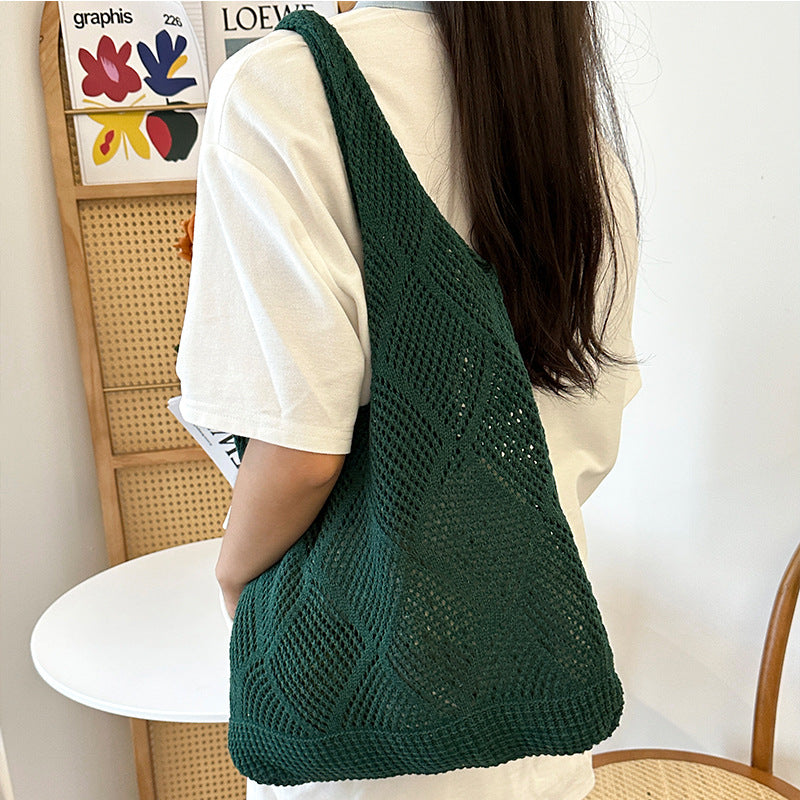 loveccr Cross-Border Knitted Bag Japanese and Korean Tote Bag Beach Bag Hollow Bag Shoulder Bag Woven Bag Ins Style