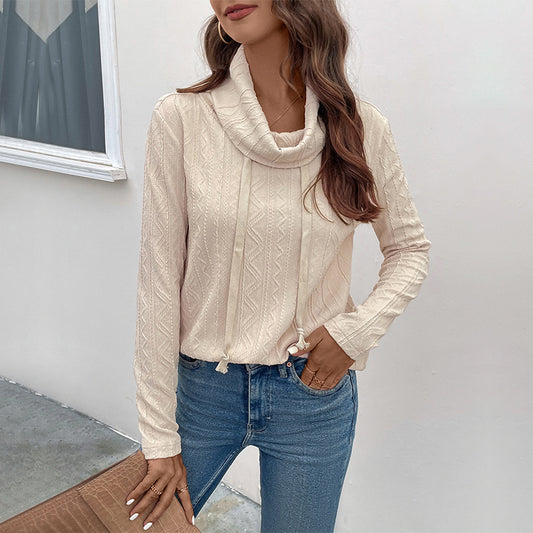 LOVECCR  autumn and winter new 2025 women's clothing solid color twist turtleneck sweater  texture drawstring new top