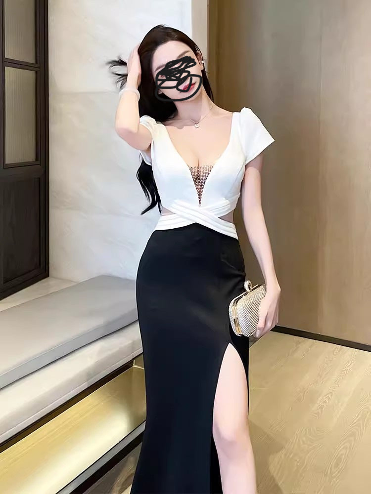 LOVECCR  DD Sexy Sheath Dress Split Elegant Slimming Evening Dress Night Show New Dress Foot Massage Technician Overalls