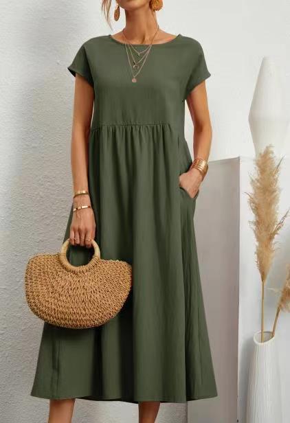 ebay European and American Solid Color Sleeveless Loose Cotton Linen Pocket Dress in Stock