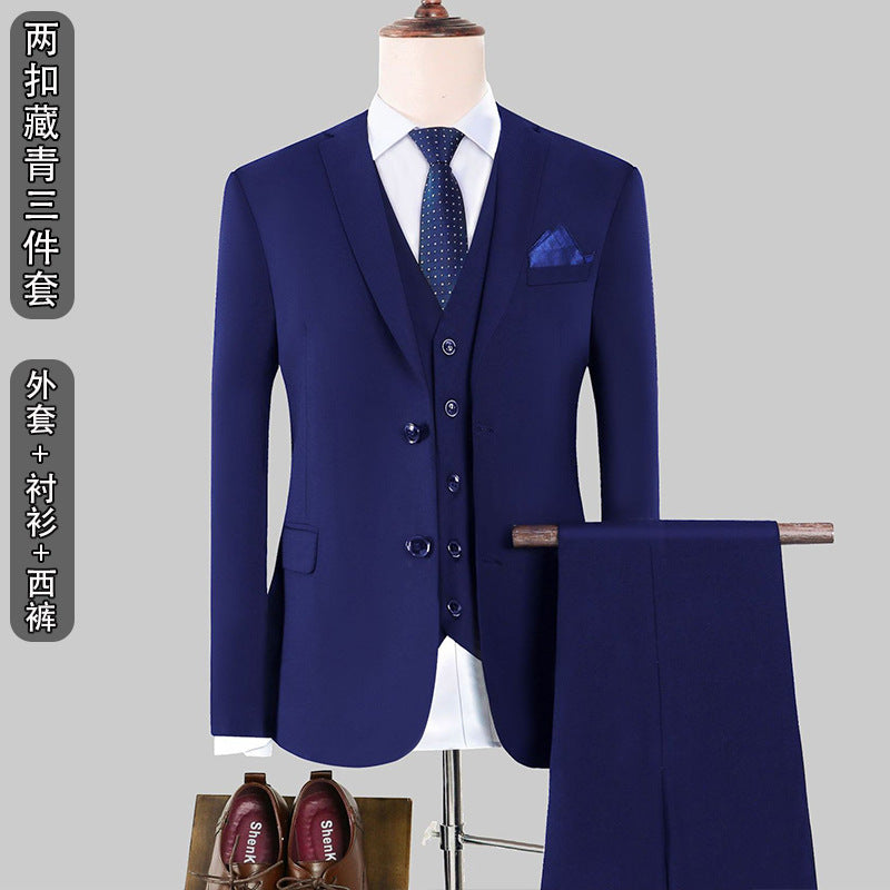 Suit Men's Suit Slim Fit Business Casual Wedding Work Korean Style Suit Three-Piece Business Suit Best Man Group Clothes