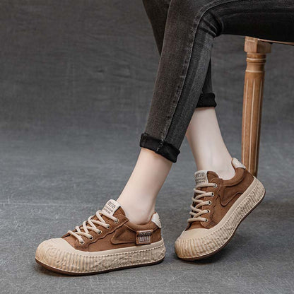 loveccr Autumn New Women's Shoes Retro Handmade Artistic Style Shoes for Four Seasons First Layer Cowhide Platform Muffin Flat Women's Shoes