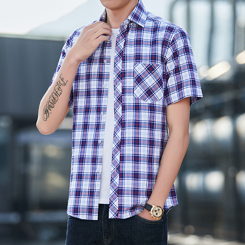 High-Grade Plaid Shirt Men's Short-Sleeved Summer Thin Business Casual Plaid Shirt Fashion Brand Shirt Men's Clothing Wholesale