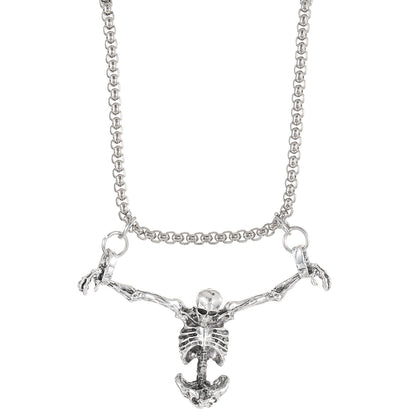 Gothic Dark Skull Pendant Necklace Punk Hip Hop Alloy Distressed Skeleton Clavicle Chain Halloween Necklace Wholesale