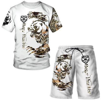 New  Cross Border Men's Suits 3D Digital Printing Animal Figure Short Sleeve Shorts Men's Beach Sports Pants