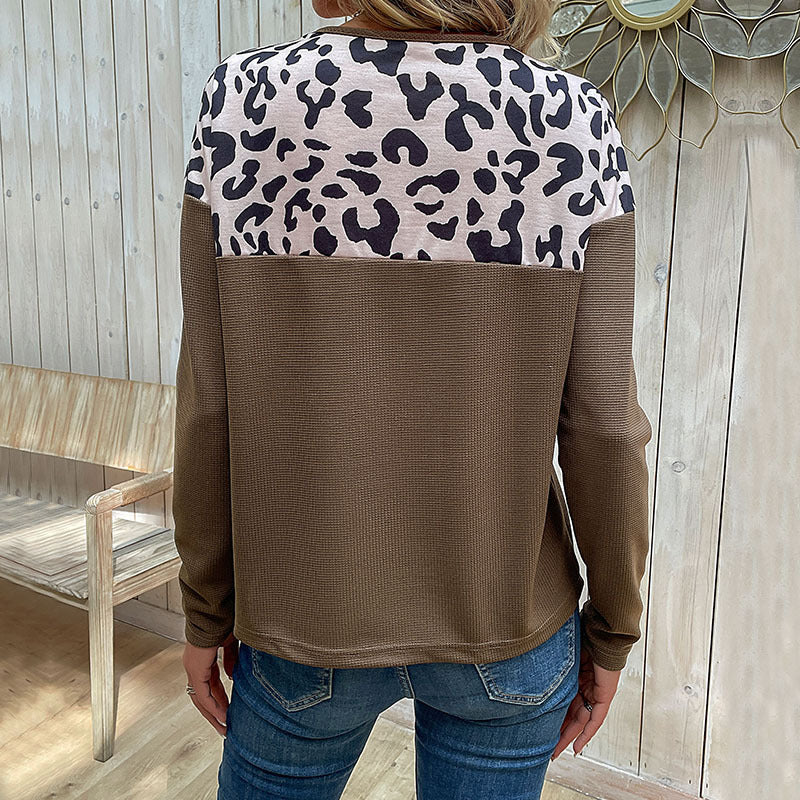 LOVECCR New Popular trade popular autumn and winter 2025 leopard print knitted sweater long-sleeved splicing knitted pullover bottoming shirt