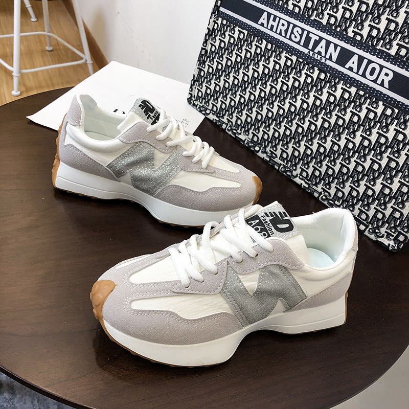 loveccr Small Waist Couple Style Cortez Female Trendy  Spring and Autumn New White Shoes Thick Bottom Casual Sports Dad Shoes