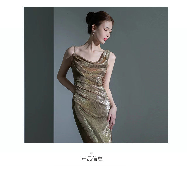 LOVECCR  Cross-Border Fishtail Evening Dress for Women  New Elegant Sequins Annual Meeting Host Sexy Backless Bridal Toast Dress